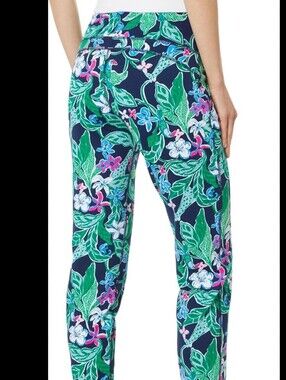 Lilly Pulitzer Navy Floral Leaf Print High-Waist Pants